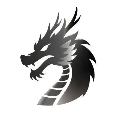 A stylized vector logo features the head and neck of a fierce black dragon with white gradient highlights against a solid white background.