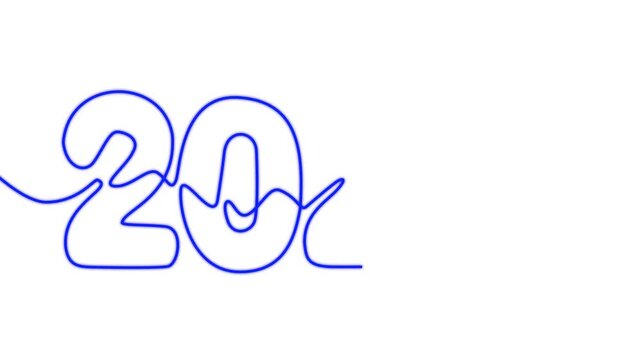 2027 new year continuous line art clip self drawing animation on white background. single one line art written outline sketch illustration 2027 year numbers video