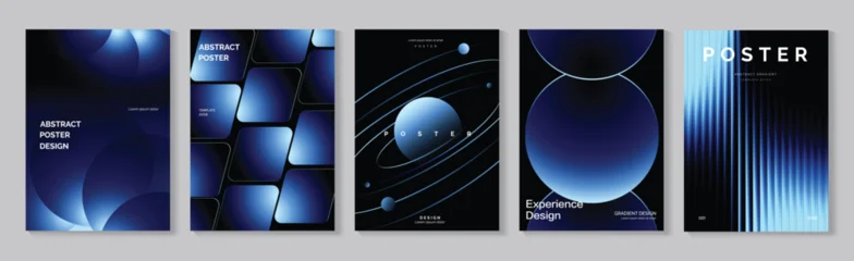 Blue Gradient Poster Vector Collection with Futuristic Metallic Forms, Orbital Geometry, Dark Abstract Shapes and Sleek Technology Covers © TWINS DESIGN STUDIO