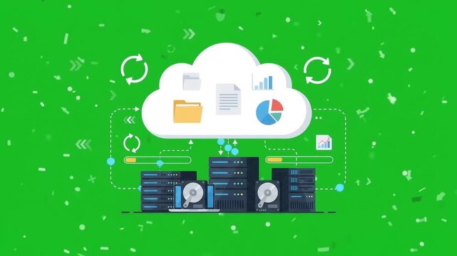Glowing data streams flowing between secure servers, network protection on green screen