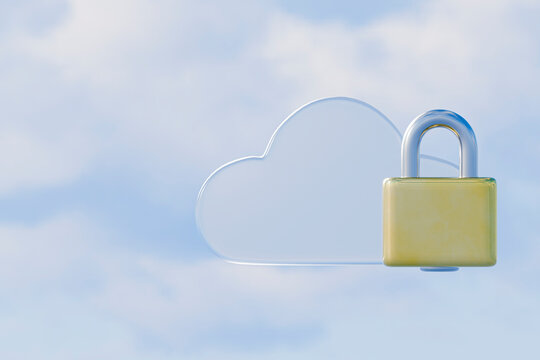3D Secure Cloud Storage with Glass Outline and Digital Padlock