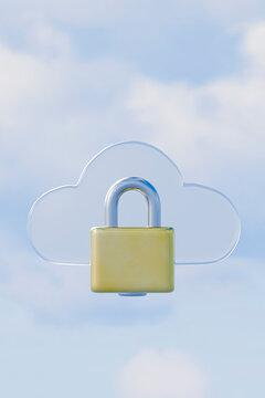 3D Cloud Cybersecurity Padlock for Protected Computing Infrastructure