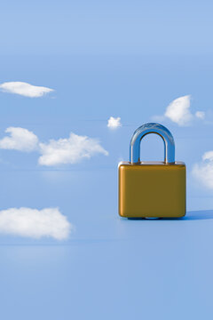 3D Enterprise Cloud Compliance Padlock in Minimal Blue Digital Landscape