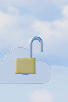 3D Open Cloud Padlock Representing Secure Access and Authentication