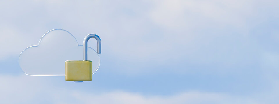 3D Cloud Identity Access Control with Open Padlock and Copy Space