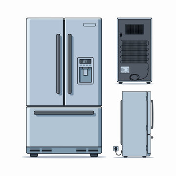 Modern Stainless Steel Refrigerator Appliance Multiple Views Illustration