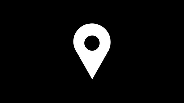 White Map Pin Icon Pulsing on a Solid Black Background, Minimalist Graphic Animation for Location Services