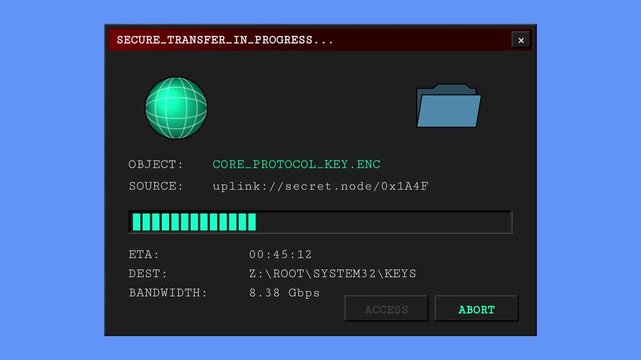 Hacker Style Secure File Transfer Dialog Animation