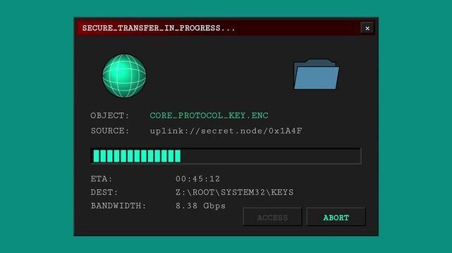 Hacker Style Secure File Transfer Dialog Teal Background