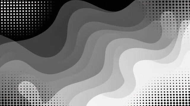 Abstract liquid layers flowing smoothly in dark studio with subtle dot pattern background