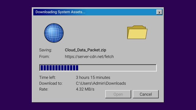 Retro File Download Dialog Purple Background Animation