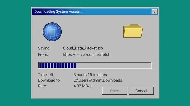 Retro File Download Dialog Progress Animation