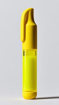 Yellow highlighter standing upright on white background in a sharp studio macro shot for office supply retail and educational branding