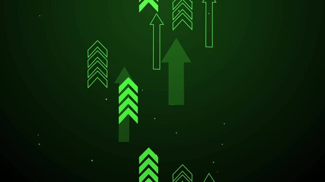 Stylized upward-pointing arrows on a dark radial gradient background minimal abstract business growth concept animation