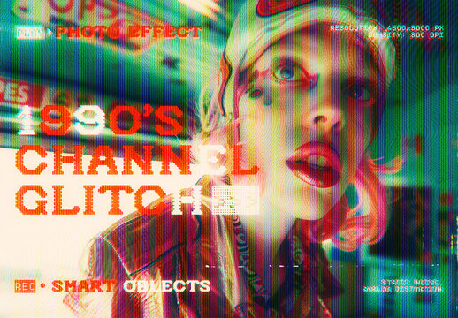 1990s Channel Glitch Photo Effect For Poster And Social Media Design