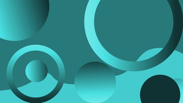 Abstract composition of overlapping circles and rings with gradients and shadows creating depth animation