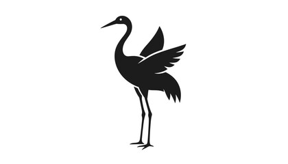 Obraz premium Graceful silhouette of a standing crane bird with partially open wings positioned against a clean white background.