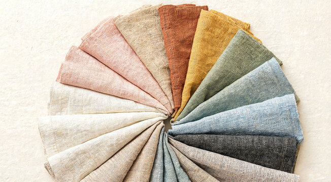 Fabric swatches arranged in a circular pattern displaying various colors and textures