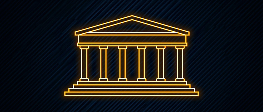 Classical Greek Temple Outline Icon on Dark Background