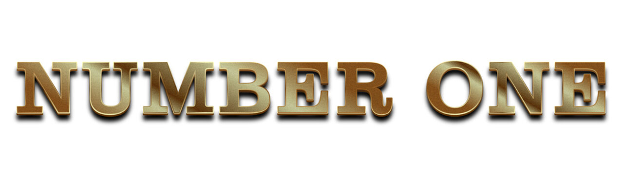 Number One text effect title with gold metal texture typography style isolated on transparent background
