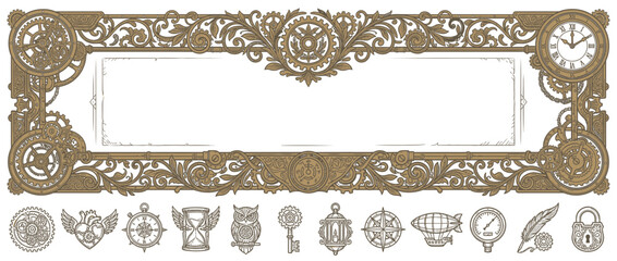 Victorian Steampunk Ornate Frame with Icons © ahoi