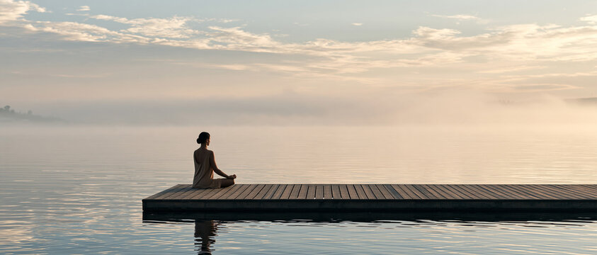Peaceful Meditation Silhouette on Pier at Sunset