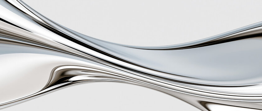 Abstract Liquid Silver Ribbon Wave Background
