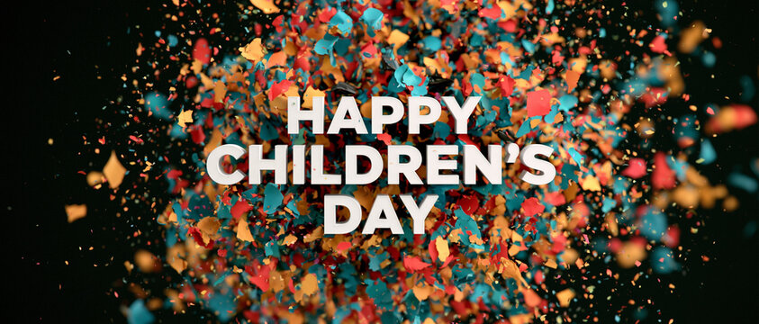 Happy Children's Day Colorful Confetti Explosion Banner