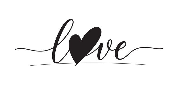 Minimalist love typography design with a heart icon calligraphy design love text