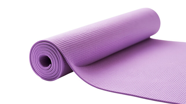 Purple yoga mat rolled up and unrolled isolated on transparent background