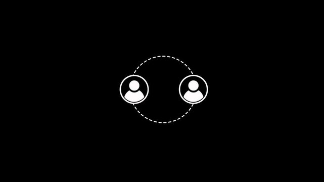 People icon with dotted circle line animation on black background. Corporate team structure network for community, team collaboration, professional relationships and business connections concepts