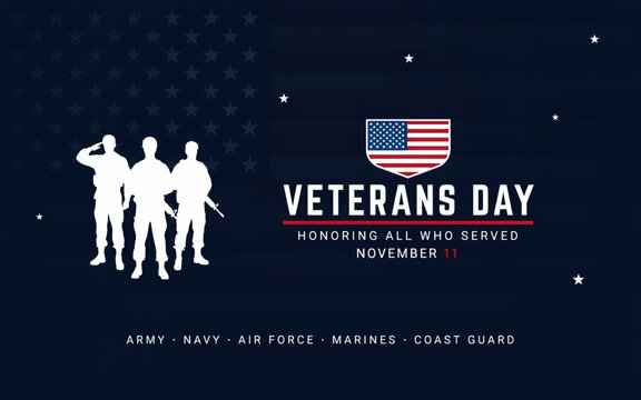 Veterans Day Patriotic Military Veterans Honor and Remembrance. Elegant Navy Blue Background and Bold Typography. Vector Illustration