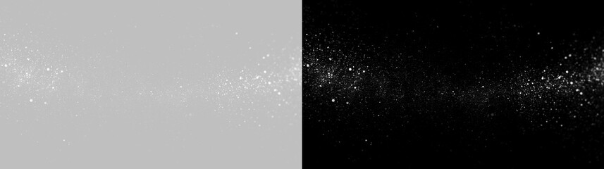 Naklejka na ściany i meble White particle trail on transparent PNG background. Luminous stardust and glitter overlay effect. Festive holiday light bokeh border
