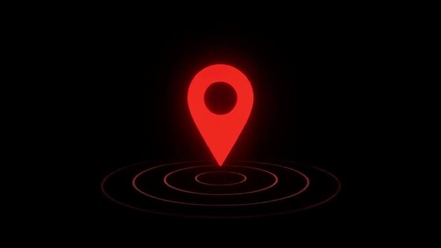 G PS location pointer animated with radio wave, location pointer, pin icon on black.