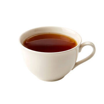 Ceramic tea cup filled with black tea isolated on transparent background for commercial design projects
