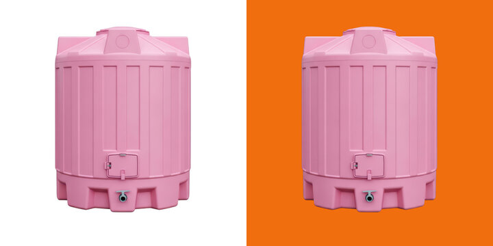 Large pink plastic water storage tank for industrial and residential use