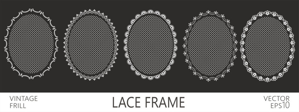 Border simple pattern with lace scallop cute and frame vector trim. Heart antique geometric with valentine luxury bow and fabric easter seamless. Scallop label border with lace edge love.