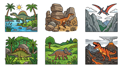Cute Cartoon Dinosaurs in Natural Habitats © afer