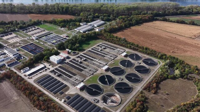 Aerial View of Mannheim Wastewater Treatment Plant in Germany