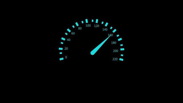Minimal speedometer gauge with markings and needle showing a high speed reading animation