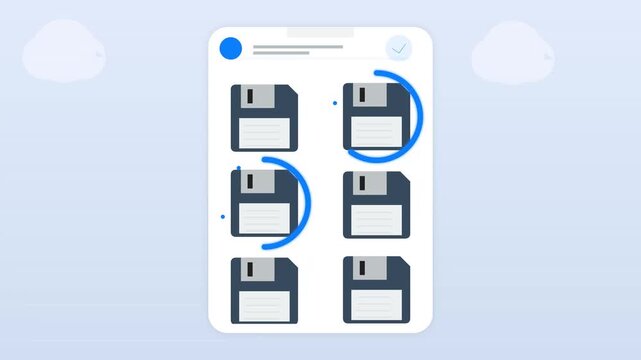 Floppy disk icons captcha interface on blue sky background