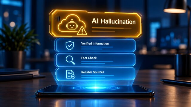 AI Hallucination Warning With Verified Information Fact Check And Reliable Sources On Smartphone