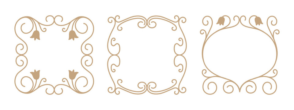 Vector elegant ornamental flourish frame with decorative swirls and curly line art. Vintage trendy hand drawn border in outline style, perfect for wedding invitations