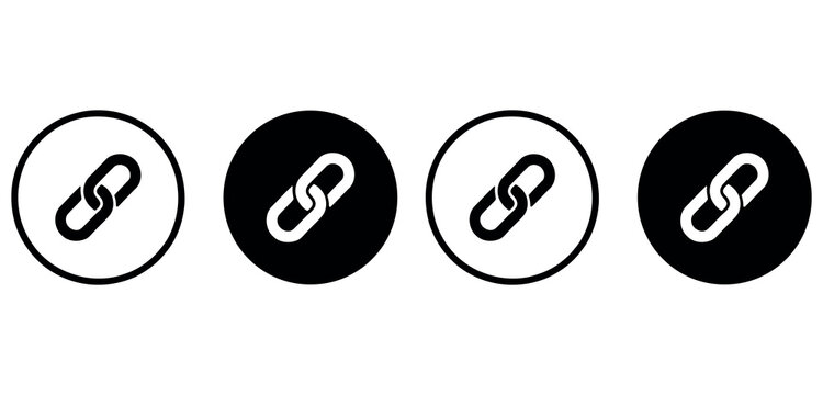 Set of link chain icon symbols in circle shape isolated on white and black background vector.