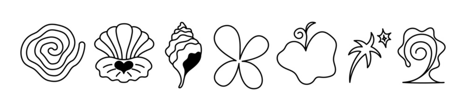 Hand Drawn Floral Vector Collection with Seashells, Hearts, Flowers, Spirals and Organic Decorative Motifs for Wedding Invitations, Branding, Packaging, Stationery, Apparel and Tattoo Design