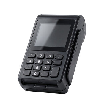 Black POS Payment Terminal isolated on transparent background for retail and financial transaction processing