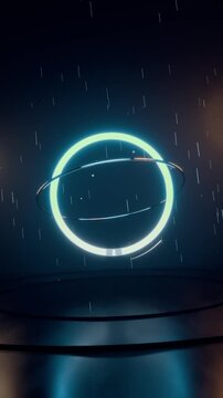 Vertical video: Pulsing cyan hoop following faint ring forming on dark set, thin ring orbiting