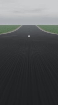 Vertical video: Moving low camera pushing forward to show centerline and marker on rural road