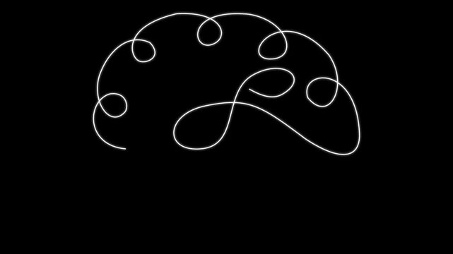 one line brain design on black background. one line drawing of human brain for psychology mental health creative thinking and medical neurology concept animation. 4k video.
