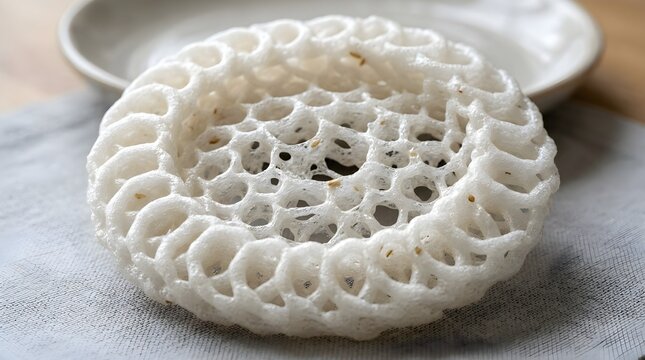 Traditional Indonesian white crackers or kerupuk putih isolated on white plate background